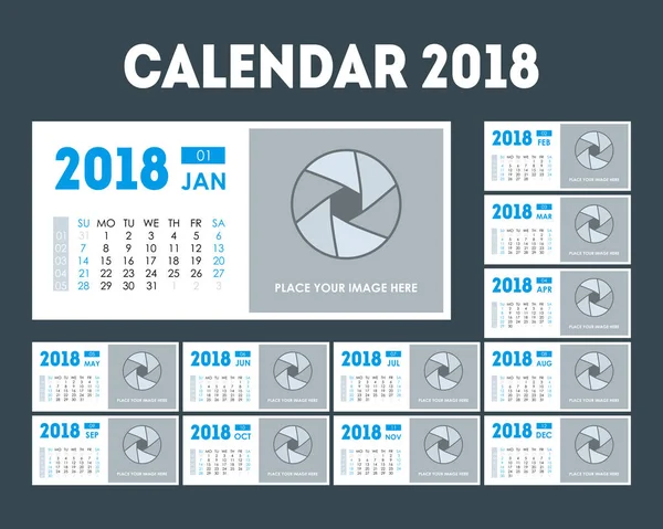 Cartoon Calendar Planejador de eventos 2018 Set. Vetor — Vetor de Stock