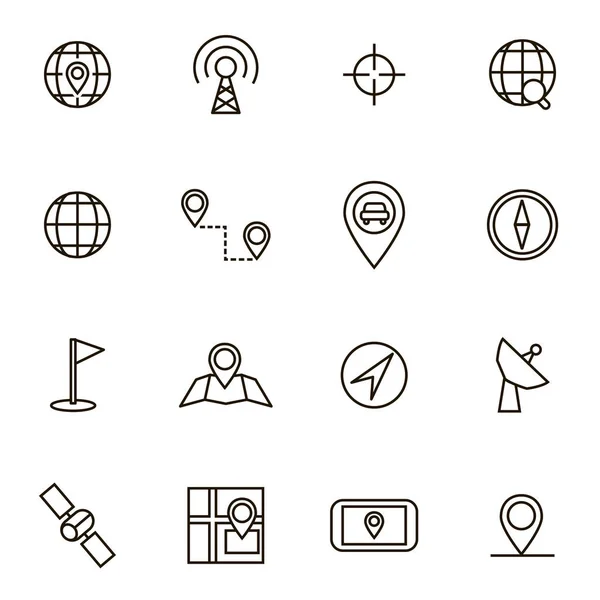 Geolocation navigatie zwarte dunne lijn Icon Set. Vector — Stockvector