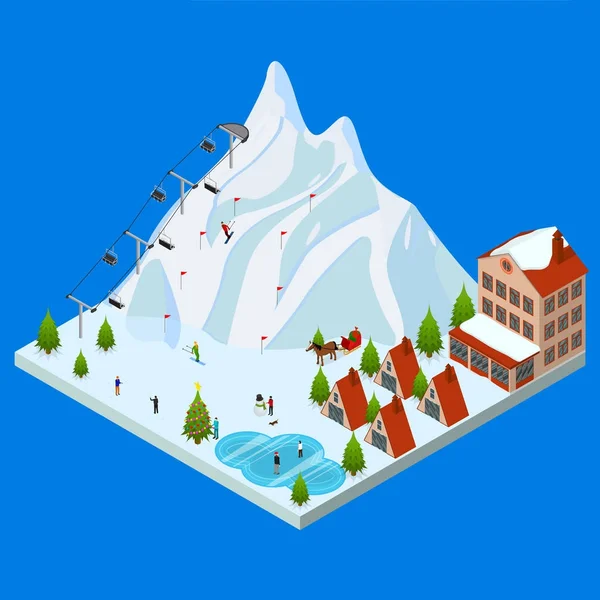 Ski Resort Concept 3d Vista isometrica. Vettore — Vettoriale Stock