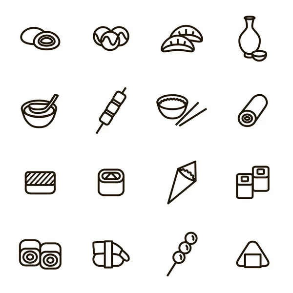 Japanse voedingsmiddelen zwarte dunne lijn Icons Set. Vector — Stockvector