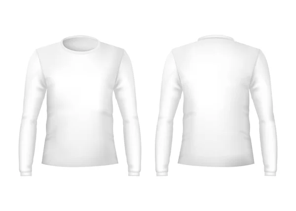 Realistic Detailed 3d Template Blank White T-shirts Front and Back Sides. Vector — Stock Vector