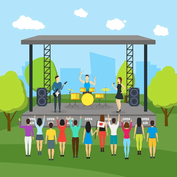 Cartoon Open Air Festival and Landscape Background. Vector — Stock Vector