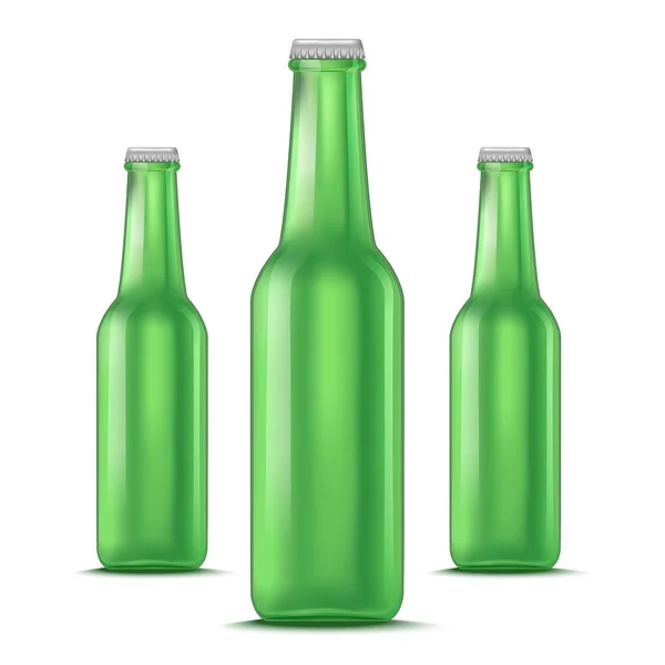 Realistische detaillierte grüne Glasbierflasche. Vektor — Stockvektor