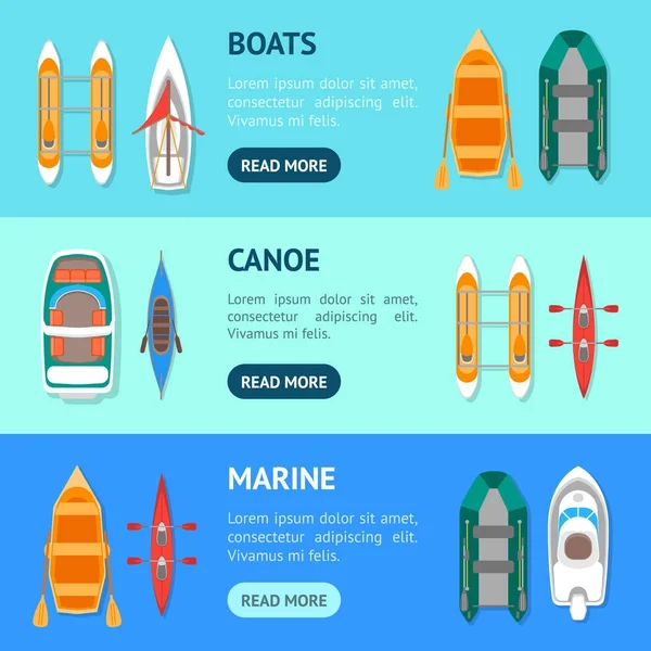 Cartoon boten Banner horizontale kleurset. Vector — Stockvector