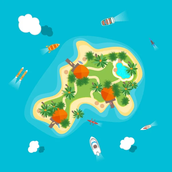 Kreslený barevný ostrov v oceánu. Vektor — Stockový vektor