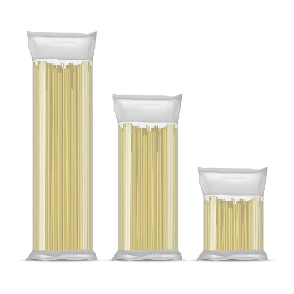 Reális részletes spagetti tészta átlátszó celofán csomagolásban. Vektor — Stock Vector