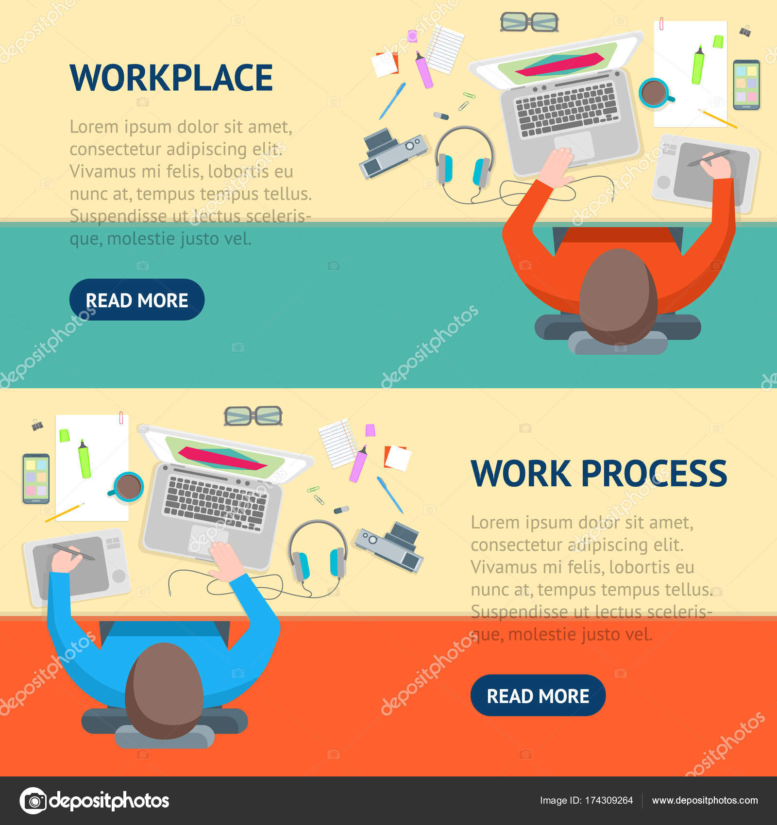 Line Interior Designer Workflow Banner Horizontal Set