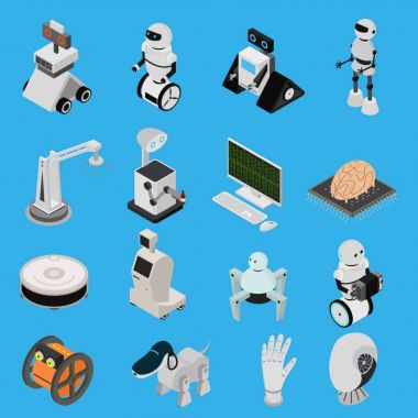 Akıllı teknolojiler aygıtları simgeler izometrik görünümü ayarlayın. Vektör