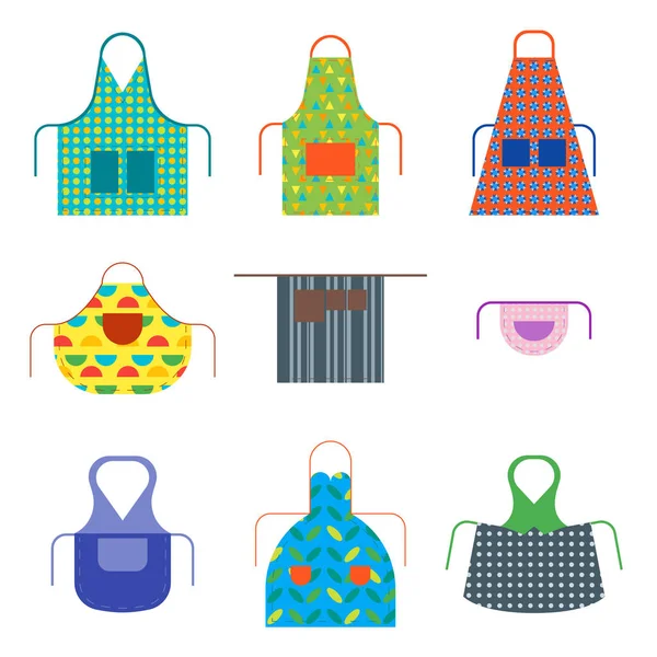 Conjunto de ícones de cores de aventais de cozinha de desenhos animados. Vetor —  Vetores de Stock
