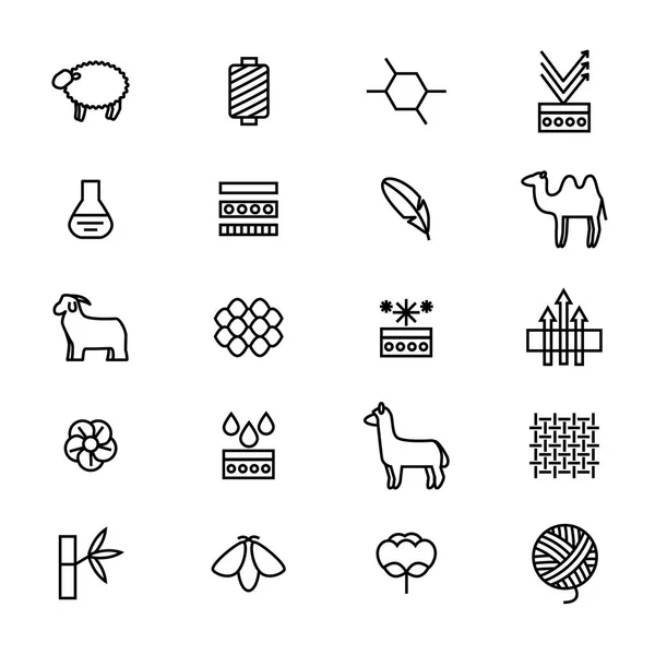 Symboles de tissu Caractéristique Ligne mince Icône Set. Vecteur — Image vectorielle