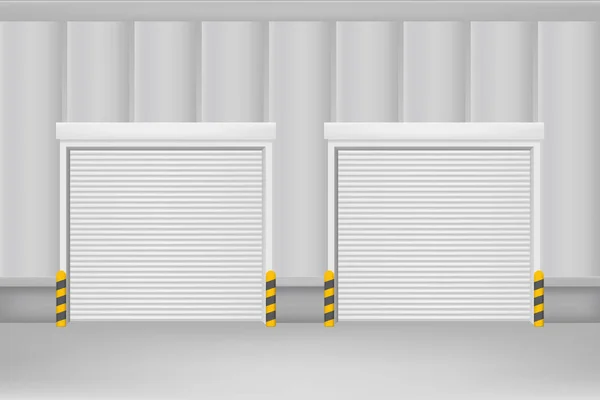 Realistiska detaljerade 3d mallen Tom vita rullen lager slutare dörrar. Vektor — Stock vektor