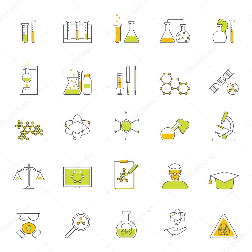 Chemical Signs Thin Line Icon Set. Vector