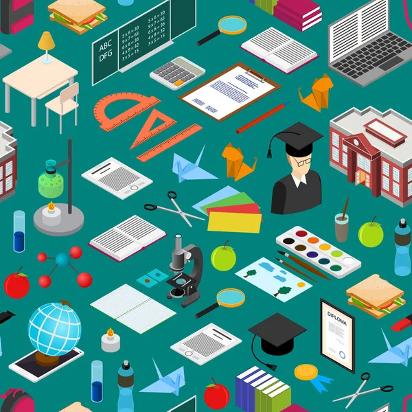 Education School Background Pattern Isometric View. Vecteur — Image vectorielle