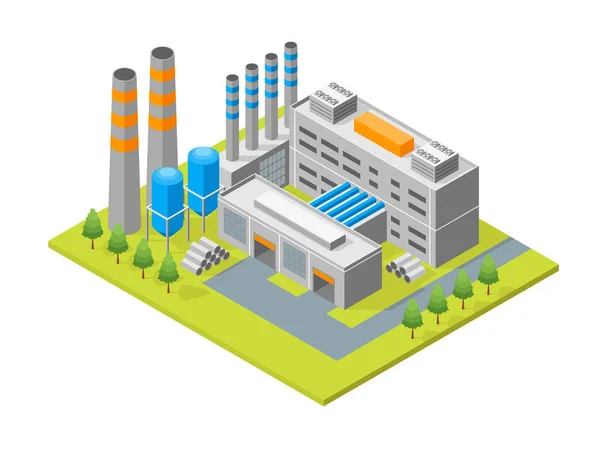 Industrial Factory Building Isometric View (em inglês). Vetor —  Vetores de Stock