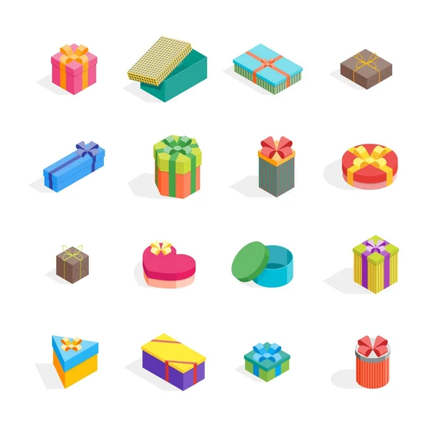 Cartoon Present Boxes Color Icon Set. Вектор — стоковый вектор