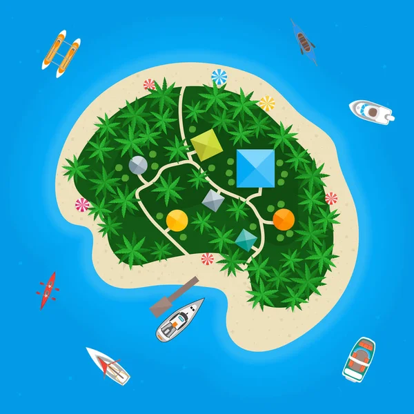 Cartoon Color Tropical Island in Water. Vector — Stock Vector