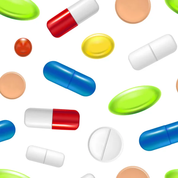 Realistische detaillierte Pillen Kapseln und Medikamente Hintergrundmuster. Vektor — Stockvektor