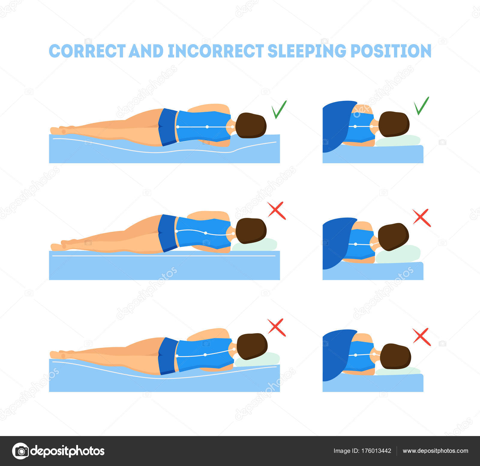 Cartoon Correct Sleeping Body Posture Set. Vector Stock Vector Image by