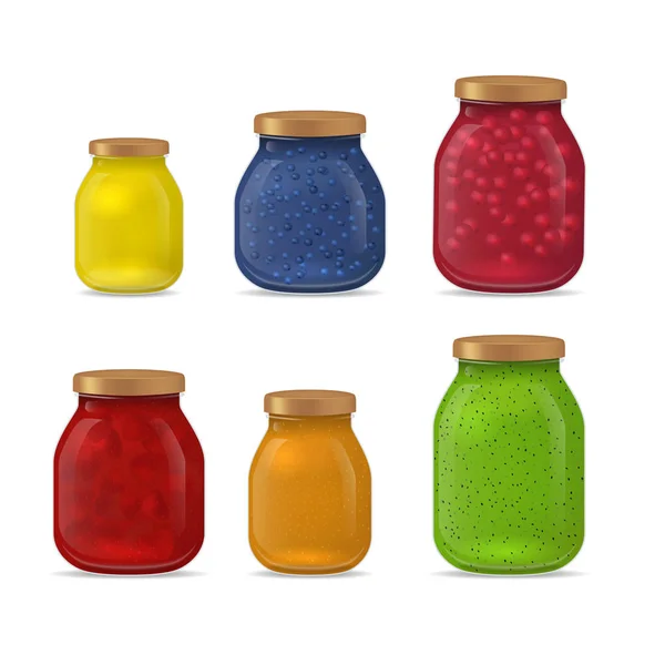 Реалістичний деталізований 3d Glass Jar з набором джемів. Векторні — стоковий вектор