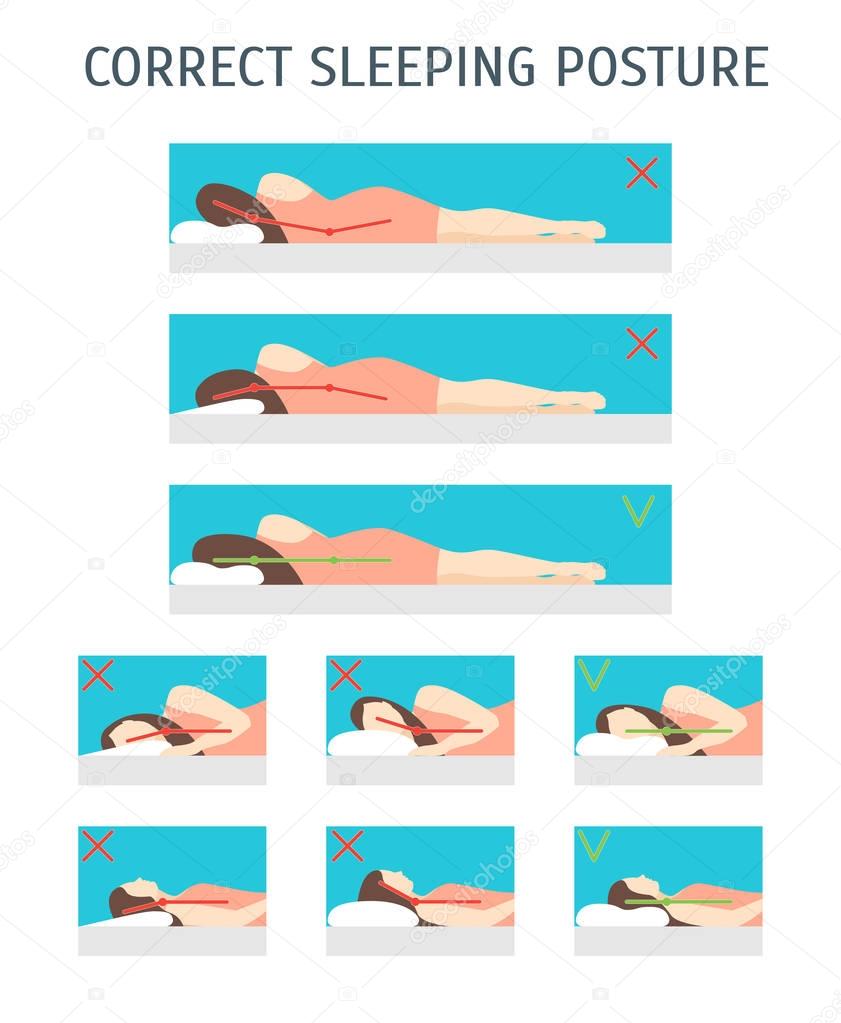 Cartoon Correct Sleeping Body Posture Set. Vector