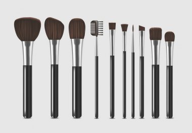 Gerçekçi detaylı kozmetik fırçalar dar küme. Vektör