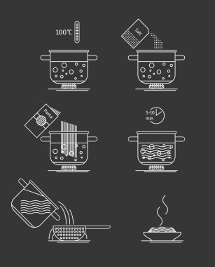 İnce çizgi yemek makarna ayarlayın. Vektör