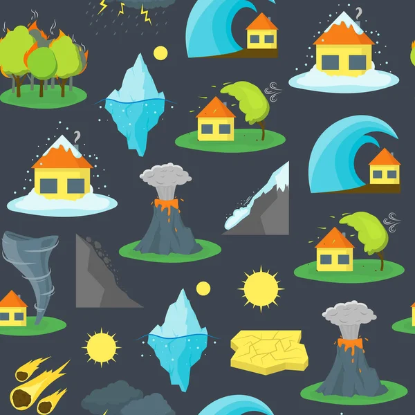 Dibujos animados Natural Disaster Background Pattern. Vector — Archivo Imágenes Vectoriales