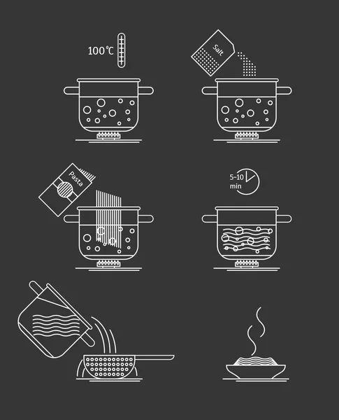 意大利面食烹饪细线设置。矢量 — 图库矢量图片