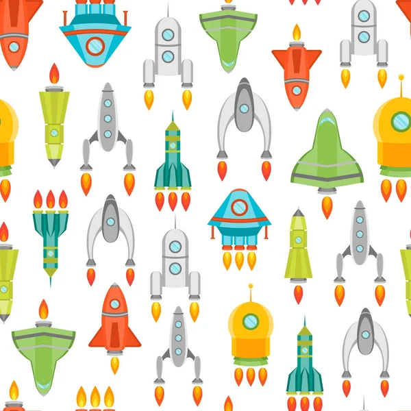 Cartoon Space Ship ou Rocket Background Pattern. Vetor — Vetor de Stock