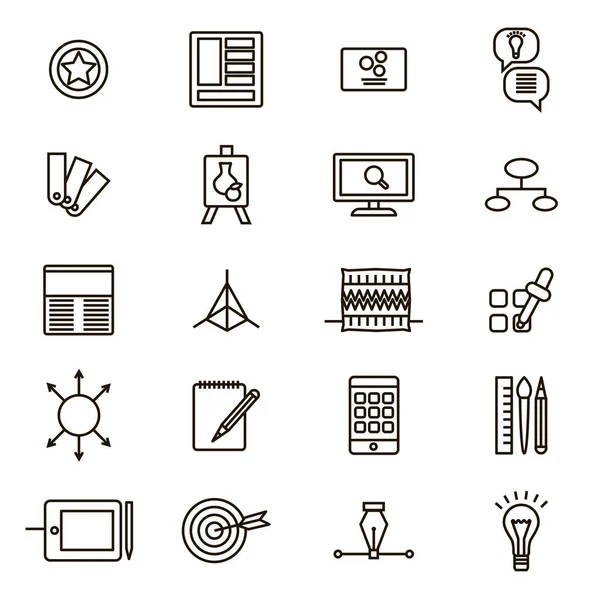 Ontwerp denken tekenen zwarte dunne lijn Icon Set. Vector — Stockvector