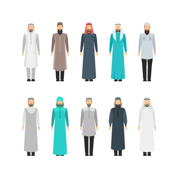 Γελοιογραφία χρώμα Μέση Ανατολή άνθρωπος θρησκευτικά ενδύματα σύνολο. Διάνυσμα — Διανυσματικό Αρχείο