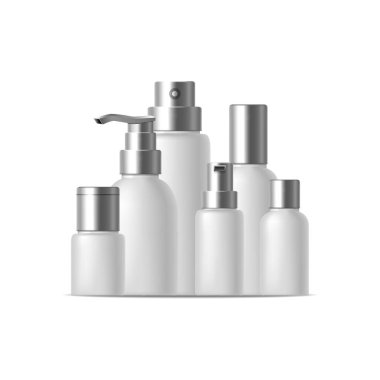 Gerçekçi şablon boş beyaz banka ya da şişe kozmetik krem satır. Vektör