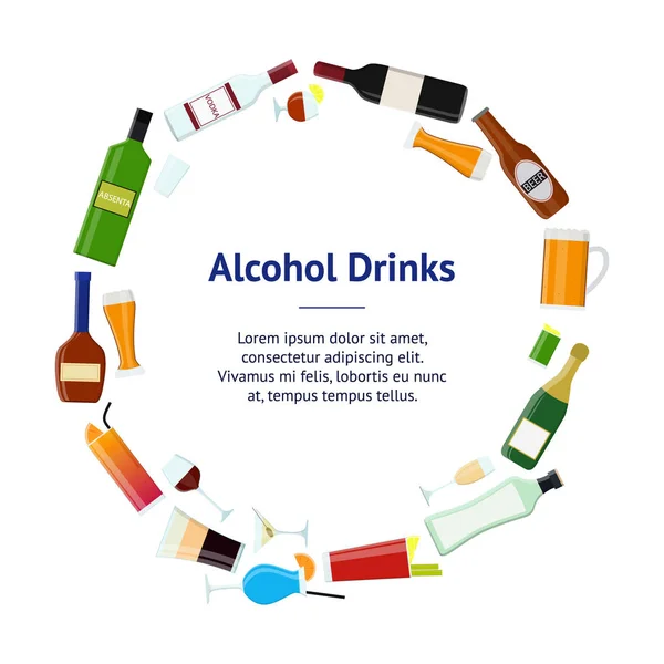 Bebidas alcohólicas de dibujos animados Beben Banner Card Circle. Vector — Vector de stock