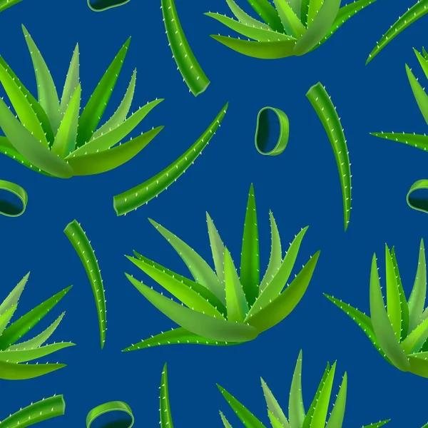 Realista detalhada Aloe Vera verde planta sem costura padrão fundo. Vetor — Vetor de Stock