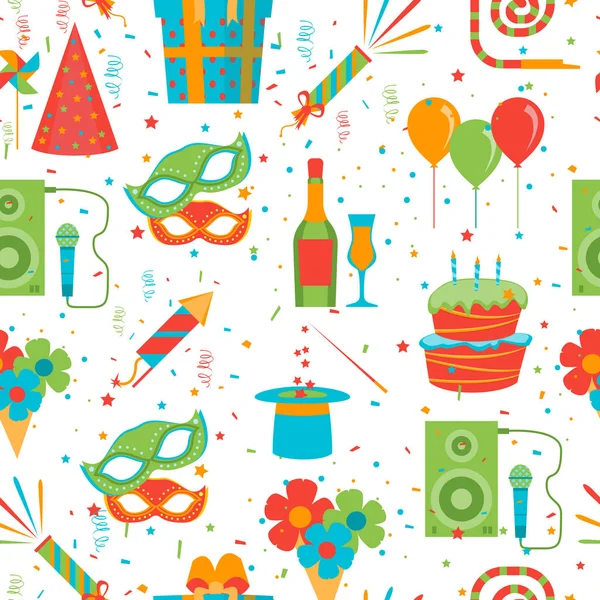 Cartoon Happy Birthday Party nahtlose Muster Hintergrund. Vektor — Stockvektor