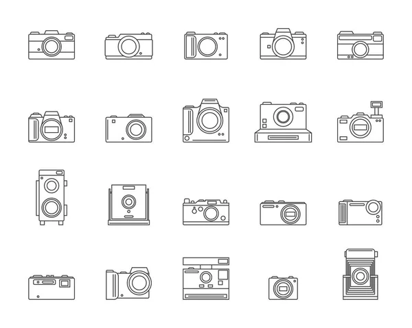 Photo Camera Signs Black Thin Line Icon Set. Vector — Stock Vector