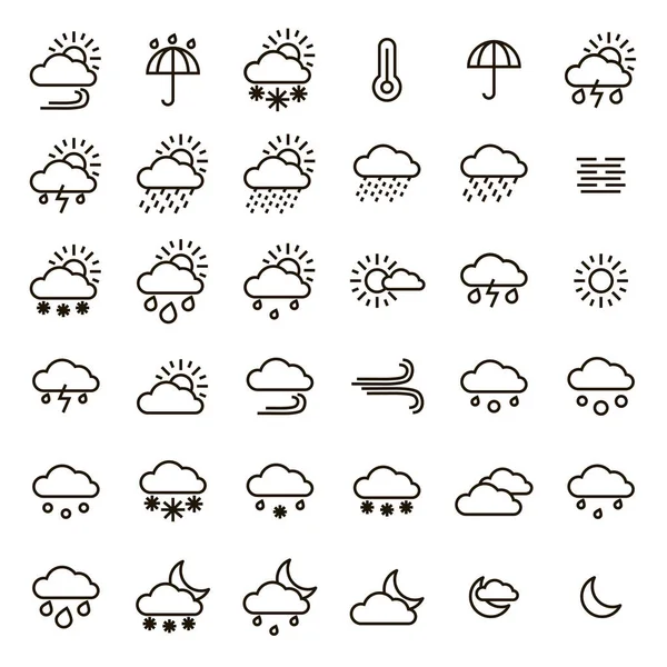 Weather Forecast Signs Black Thin Line Icon Set. Vector — Stock Vector