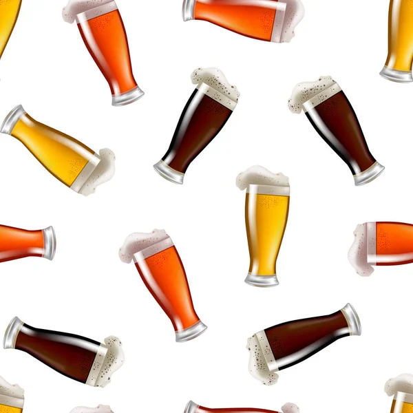 Realistické podrobné sklenice piva vzor bezešvé pozadí. Vektor — Stockový vektor