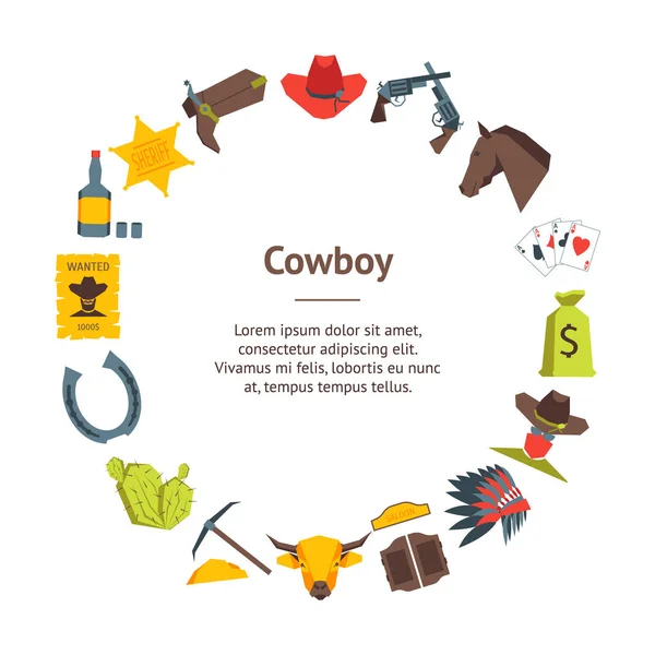 Rajzfilm Cowboy Banner kártya kör. Vektor — Stock Vector