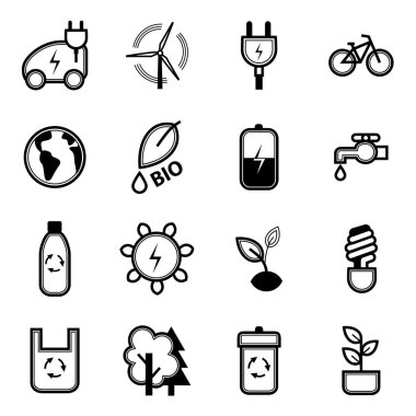 Eko kavramı siyah ince çizgi Icon Set. Vektör