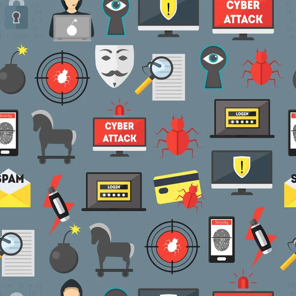 Caricature Cyber Crime Security Seamless Pattern Background. Vecteur — Image vectorielle