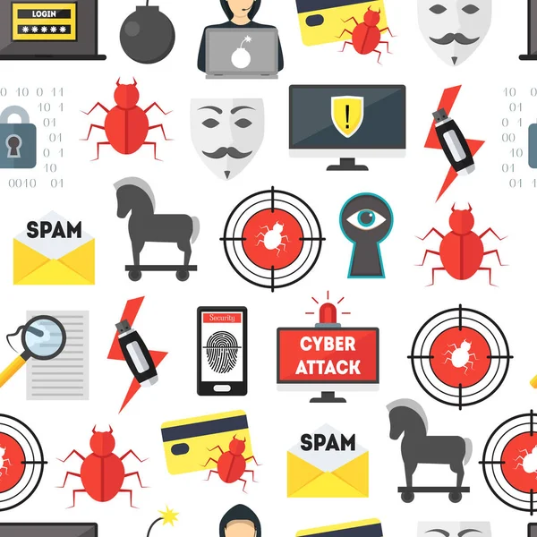 Cartoon Cyber Crime Security Seamless Pattern Background (en inglés). Vector — Vector de stock