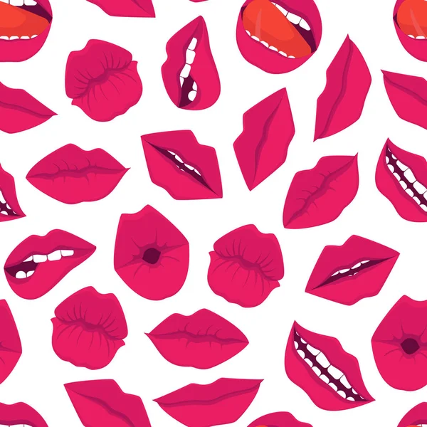 Cartoon Red Lips Seamless Pattern Background. Vector — Stock Vector