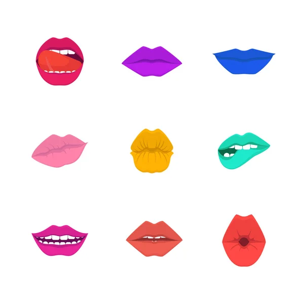 Cartoon Farbe Lippen Icons gesetzt. Vektor — Stockvektor