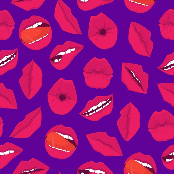 Cartoon Red Lips Seamless Pattern Background. Vector — Stock Vector