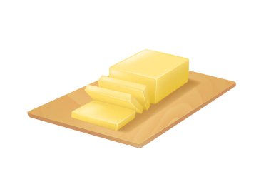 Kesme tahtası üzerinde gerçekçi detaylı 3d tereyağı. Vektör