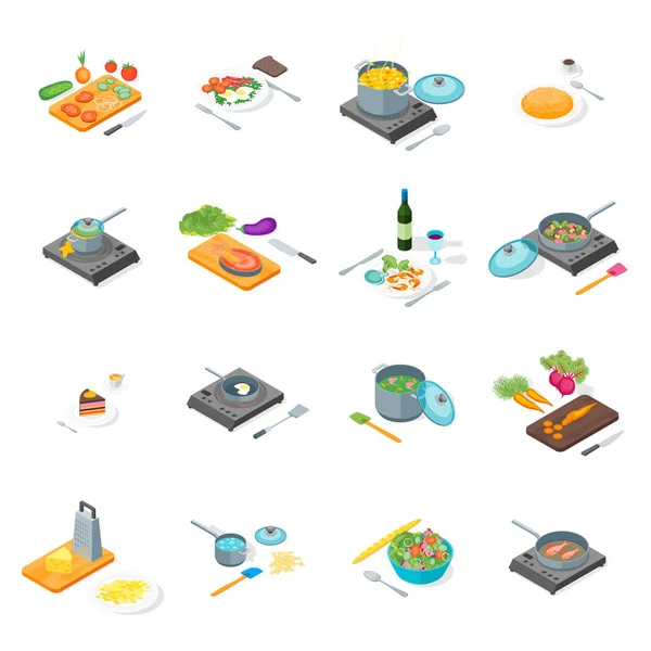 Vaření nebo přípravu potravin ikony Set izometrickém pohledu. Vektor — Stockový vektor