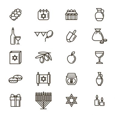 Hanuka işaretleri siyah ince çizgi Icon Set. Vektör