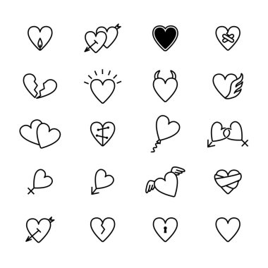 Kalp işaretleri siyah ince çizgi Icon Set. Vektör