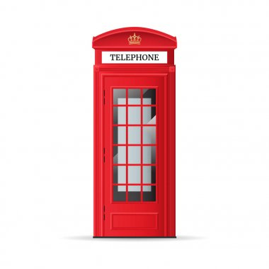 Gerçekçi detaylı 3d kırmızı Londra telefon kulübesi. Vektör